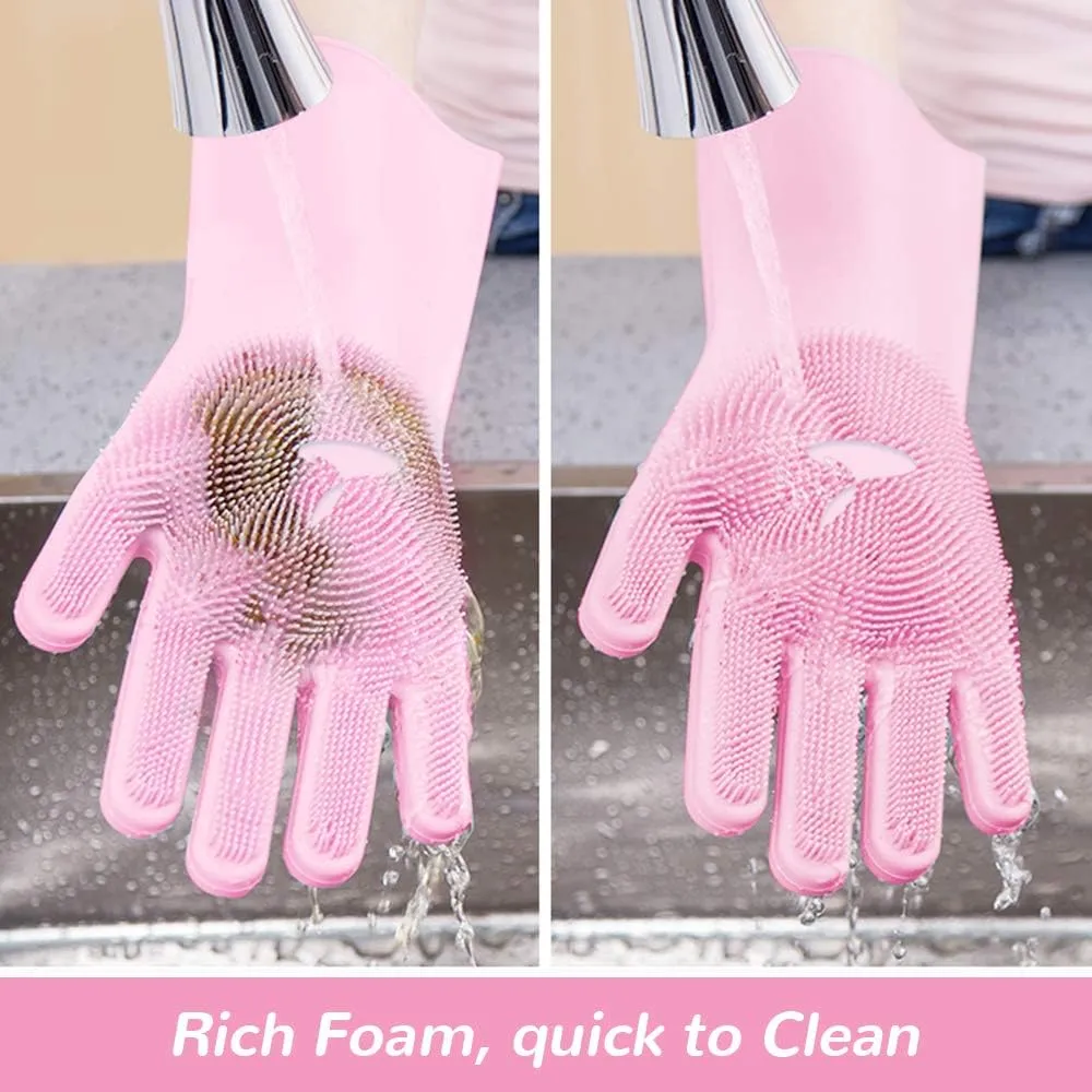 0714 Reusable Silicone Cleaning Brush Scrubber Gloves (Multicolor)