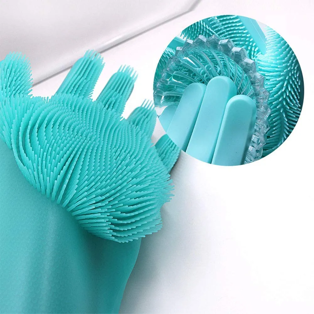 0714 Reusable Silicone Cleaning Brush Scrubber Gloves (Multicolor)