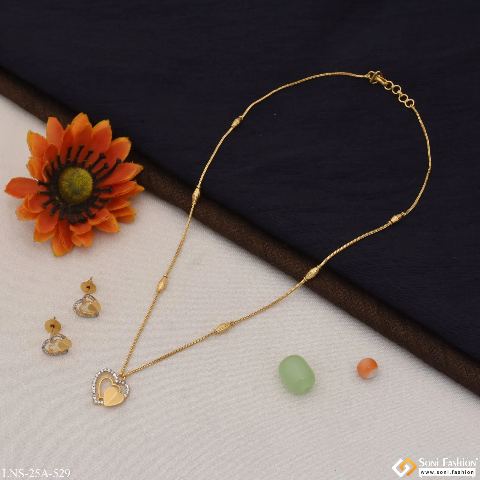 1 Gram Gold Plated Eye-Catching Design Necklace Set for Lady - Style A529