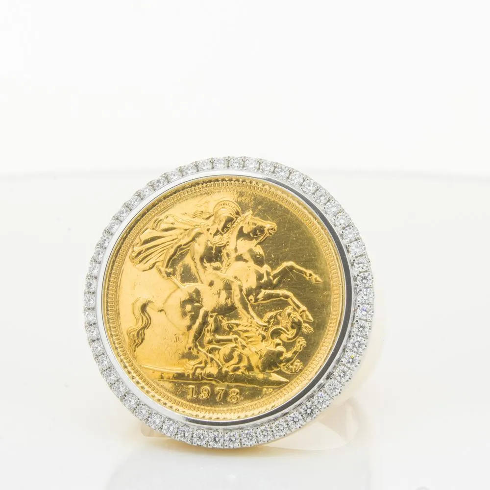 14ct Yellow Gold Sovereign & Diamond Halo Ring