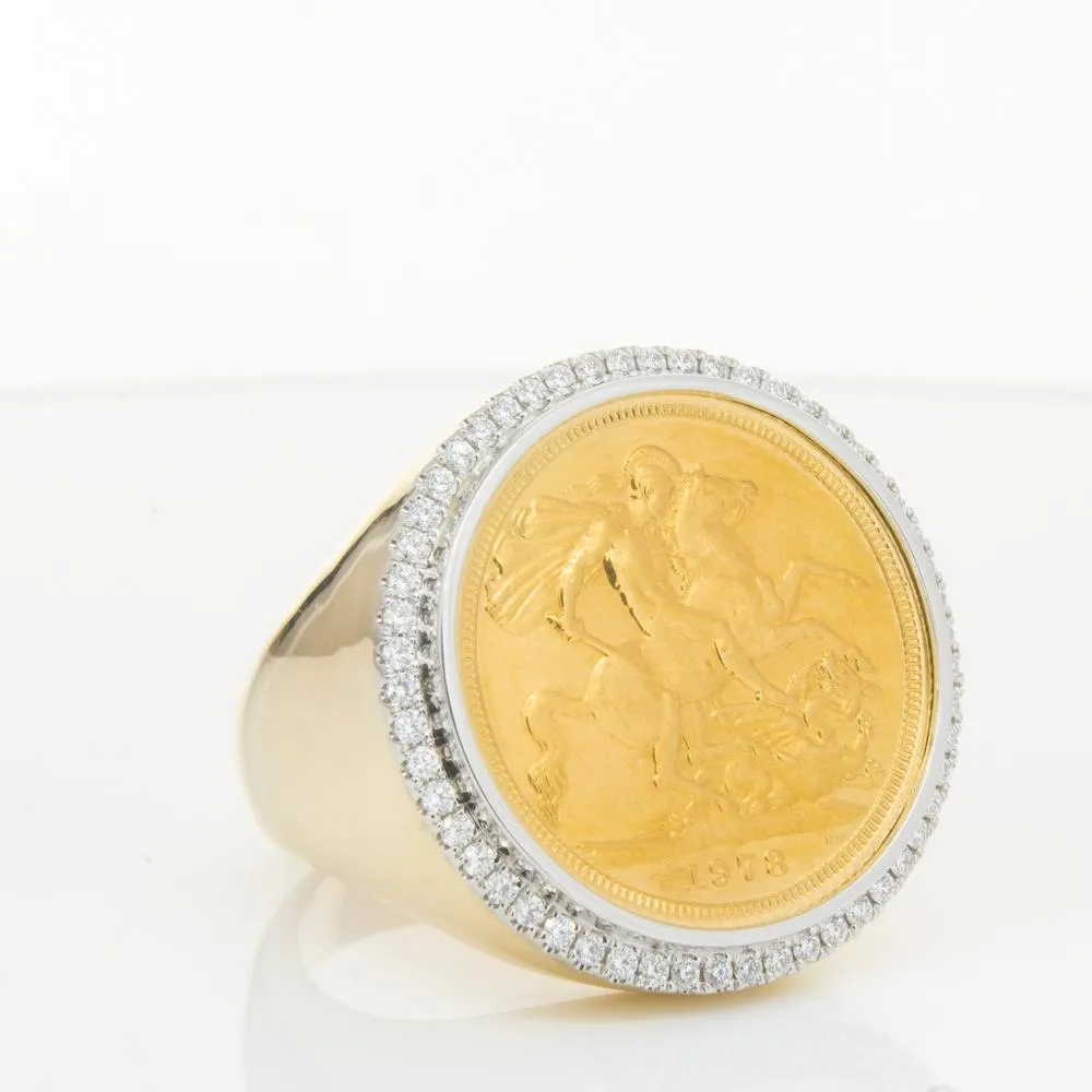 14ct Yellow Gold Sovereign & Diamond Halo Ring