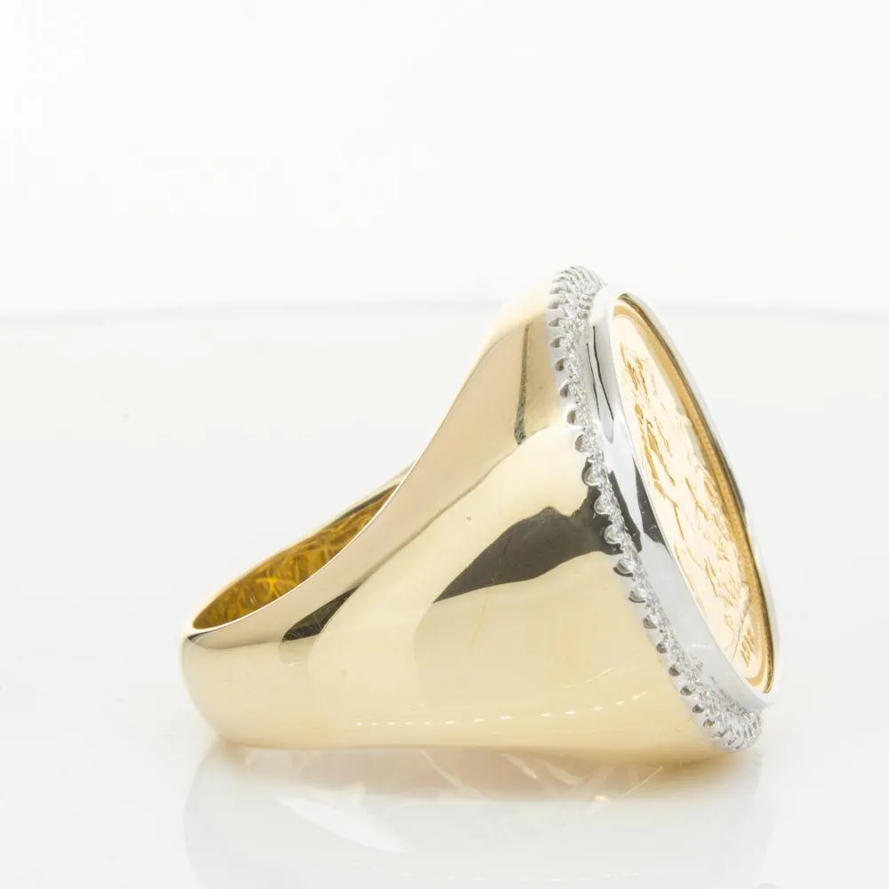 14ct Yellow Gold Sovereign & Diamond Halo Ring
