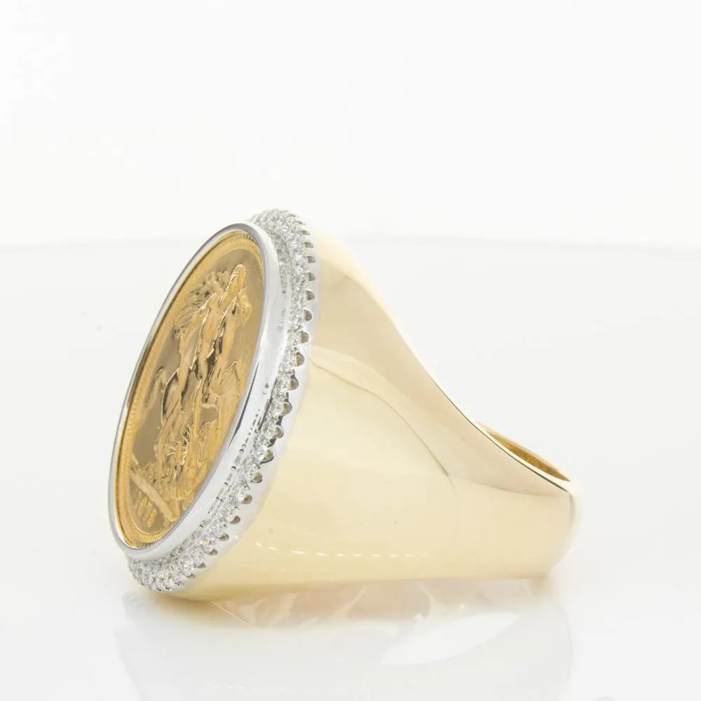 14ct Yellow Gold Sovereign & Diamond Halo Ring