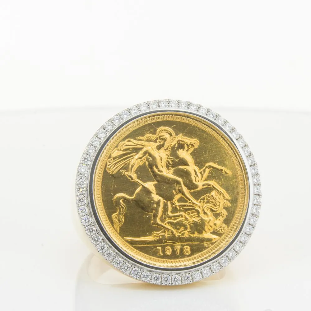 14ct Yellow Gold Sovereign & Diamond Halo Ring