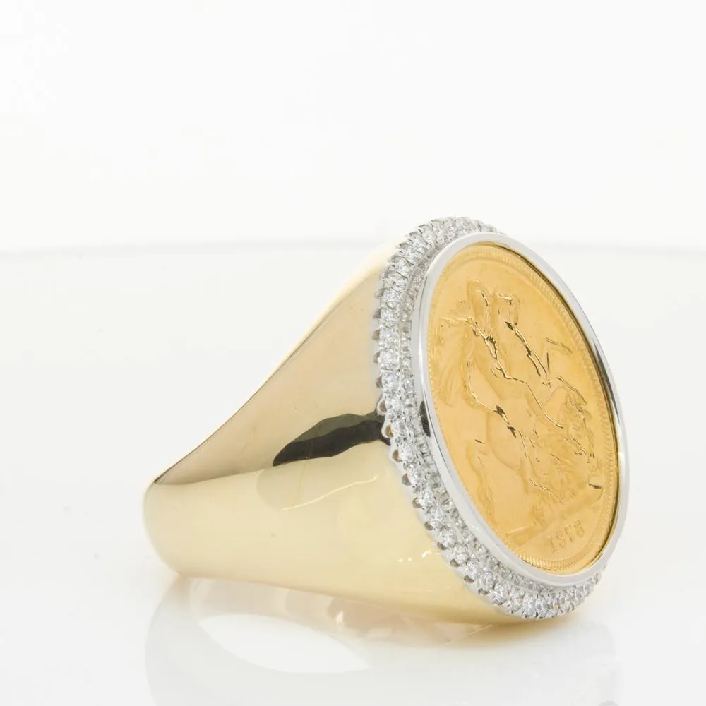 14ct Yellow Gold Sovereign & Diamond Halo Ring