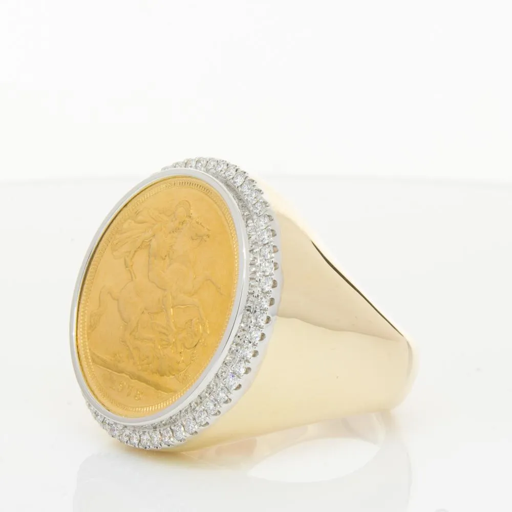 14ct Yellow Gold Sovereign & Diamond Halo Ring