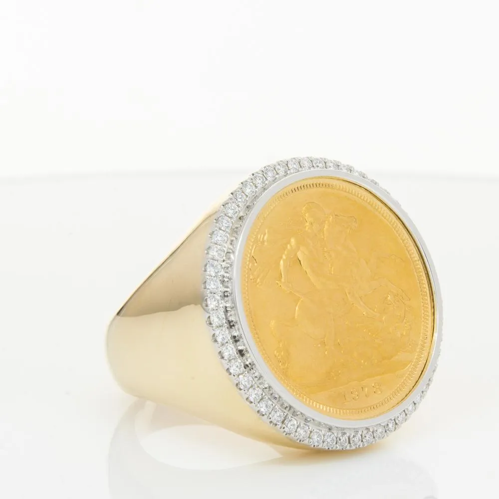 14ct Yellow Gold Sovereign & Diamond Halo Ring