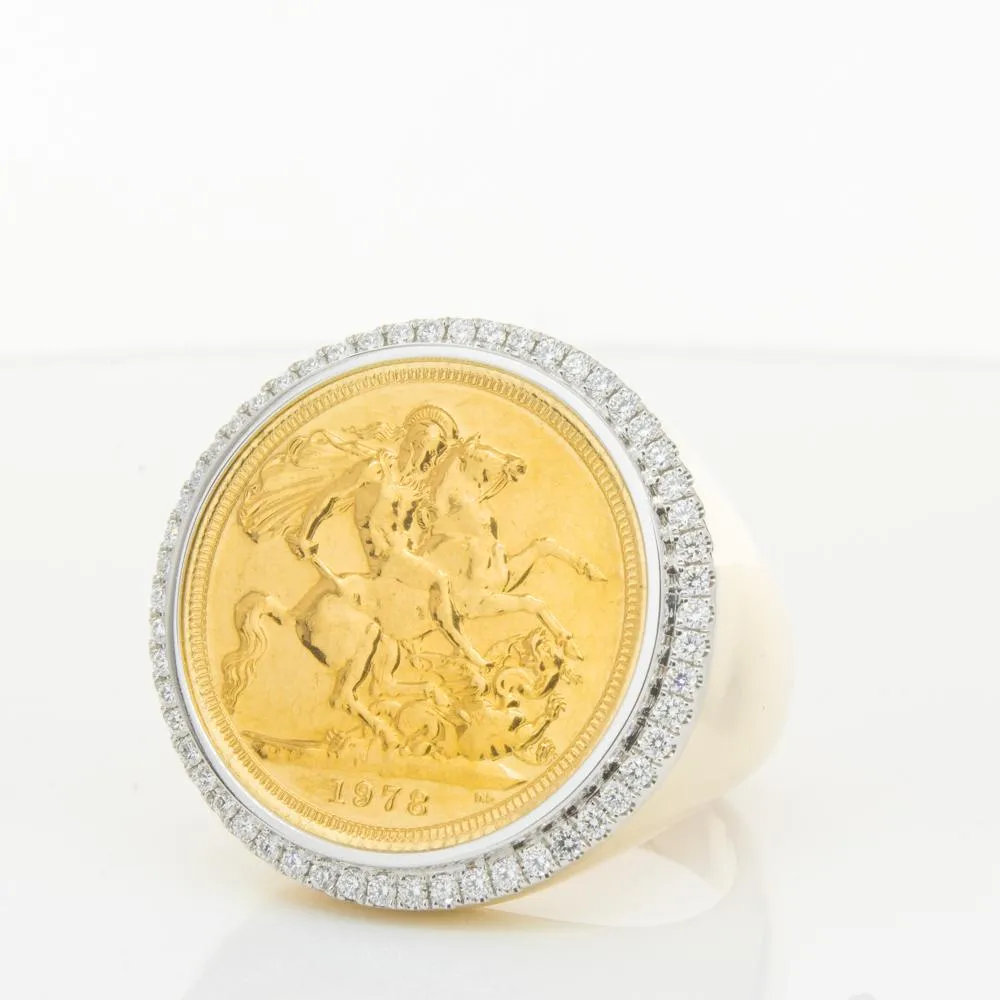 14ct Yellow Gold Sovereign & Diamond Halo Ring
