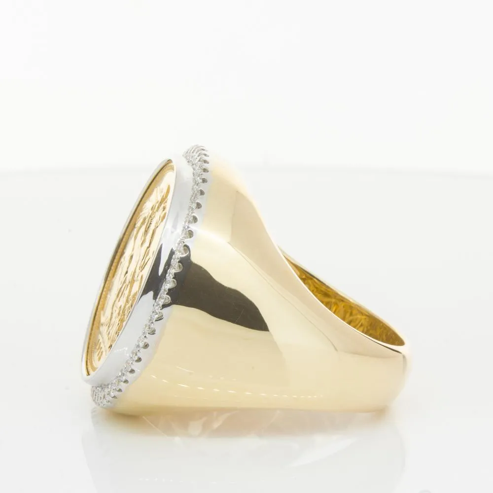 14ct Yellow Gold Sovereign & Diamond Halo Ring