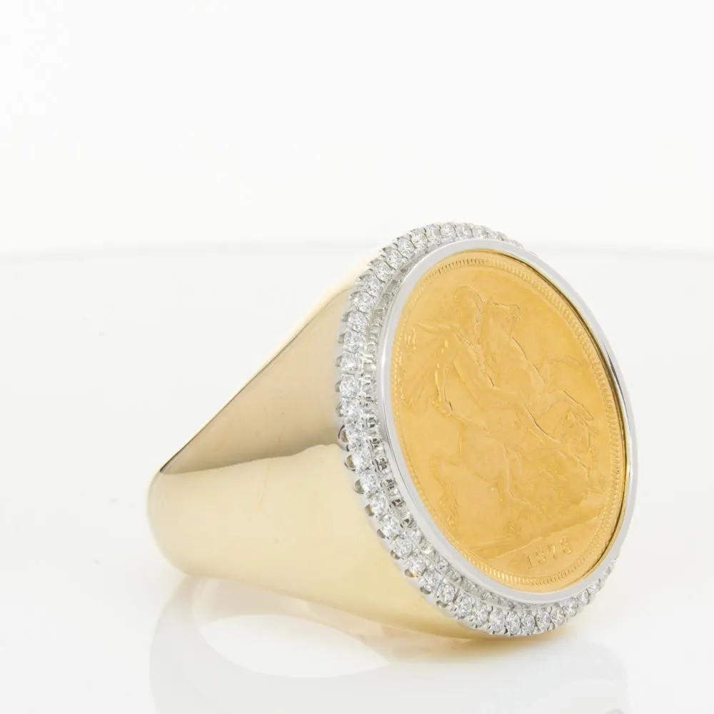 14ct Yellow Gold Sovereign & Diamond Halo Ring
