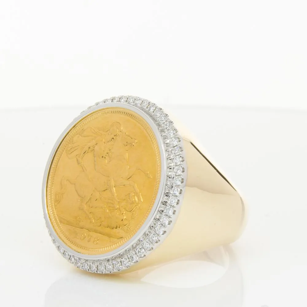 14ct Yellow Gold Sovereign & Diamond Halo Ring