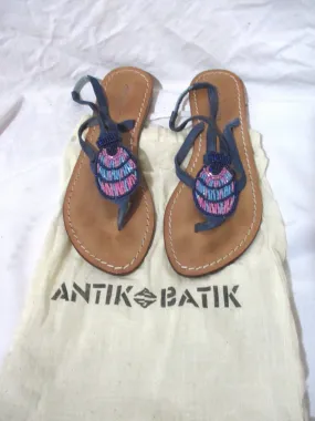 ANTIK BATIK SANDAL SHOE BEADED String Slingback LEATHER 36 Thong BLUE PINK