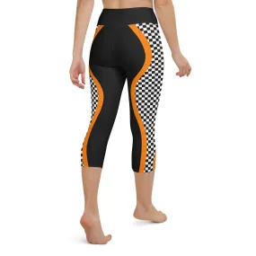 Black and Orange Checkered Yoga Capris