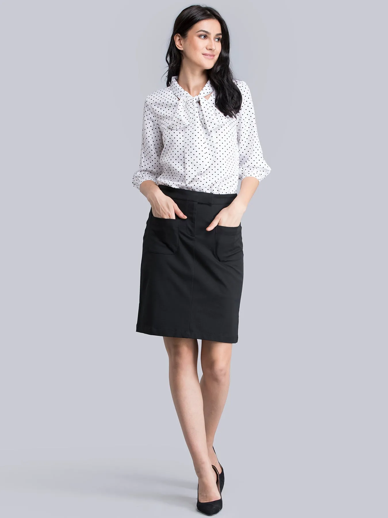 Bow Neck Polka Top - White and Black