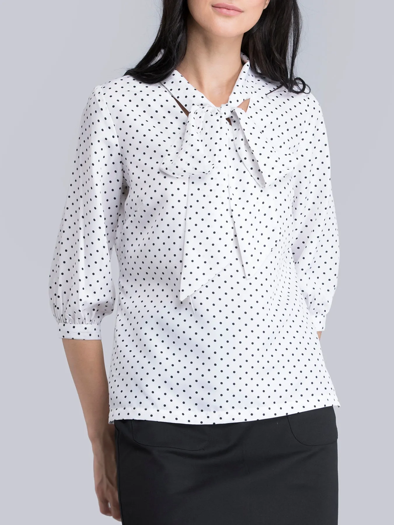 Bow Neck Polka Top - White and Black