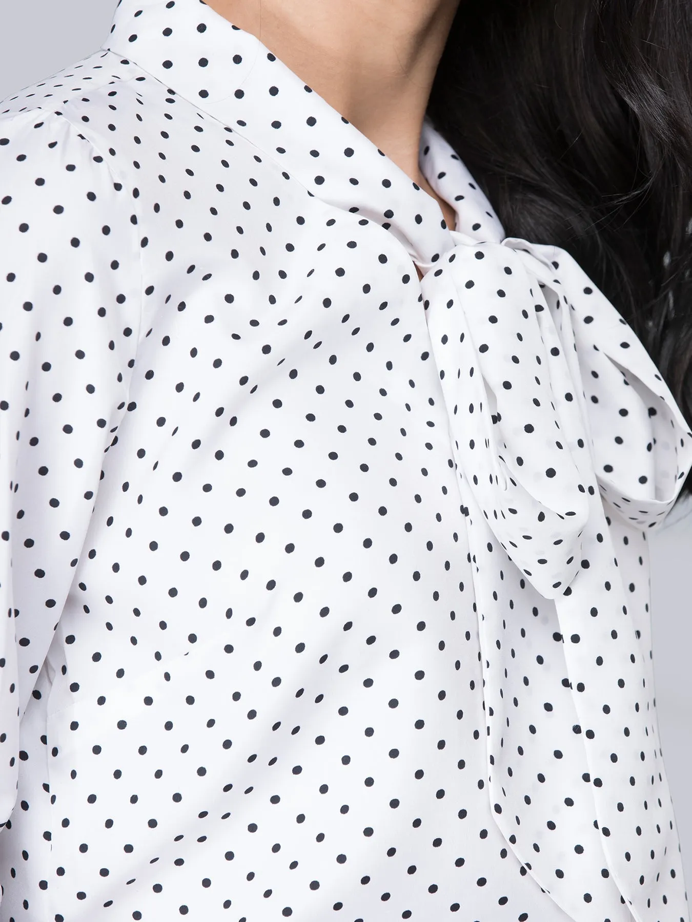 Bow Neck Polka Top - White and Black