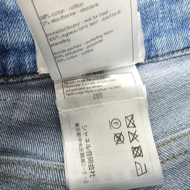 CHANEL Denim Pants Jeans Stretch COCO Mark Boa Rhinestone Button #34 Blue Cotton 98%/Polyurethane 2% P74543[BRAND NEW][Authentic]