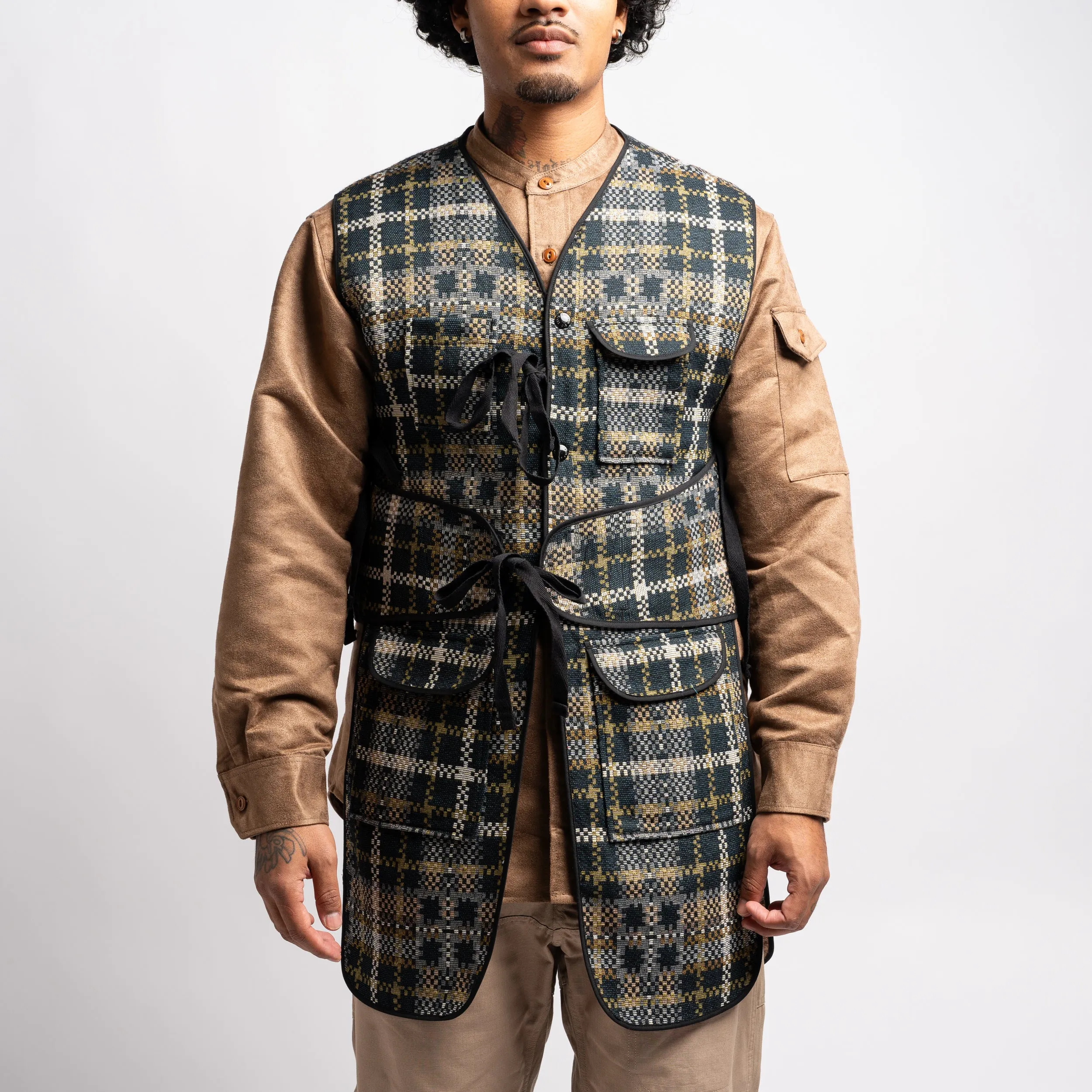 EG Liner Vest 23F1C011 Black/Tan Cotton Acrylic Old Plaid