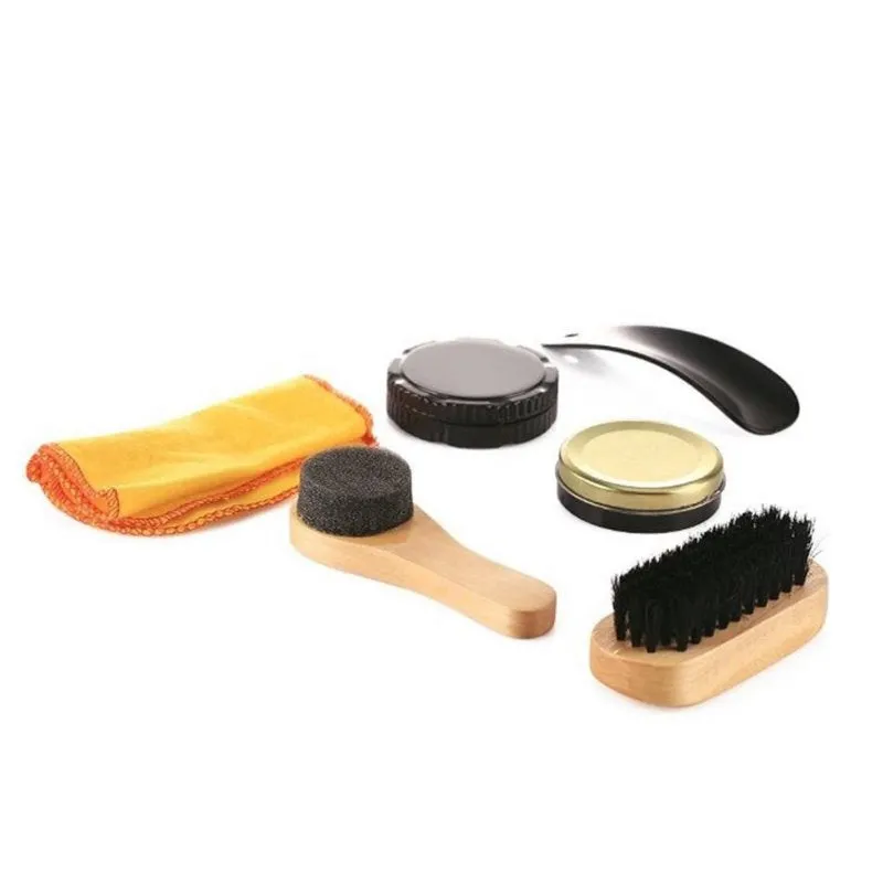 Elegant Leather Portable Shoe Care &Polish Kit 6 Pcs