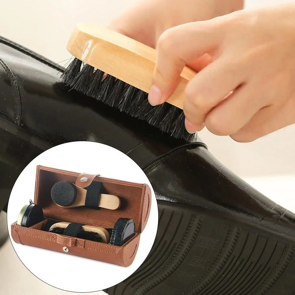 Elegant Leather Portable Shoe Care &Polish Kit 6 Pcs