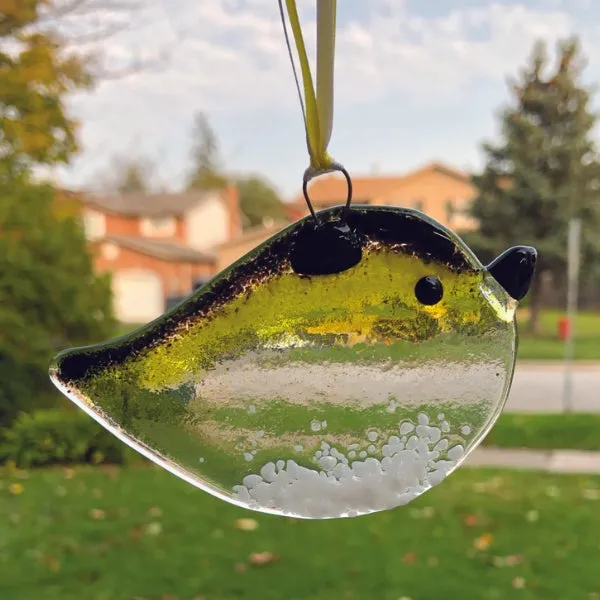 Fused Glass Suncatcher - Green/Yellow Bird