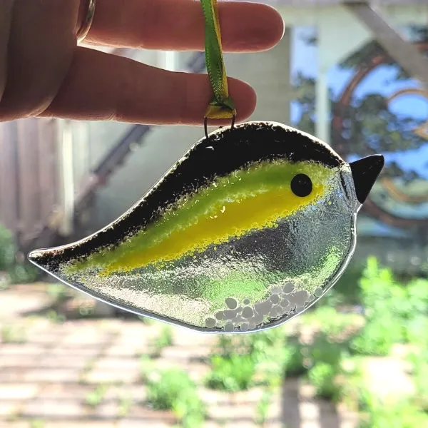 Fused Glass Suncatcher - Green/Yellow Bird