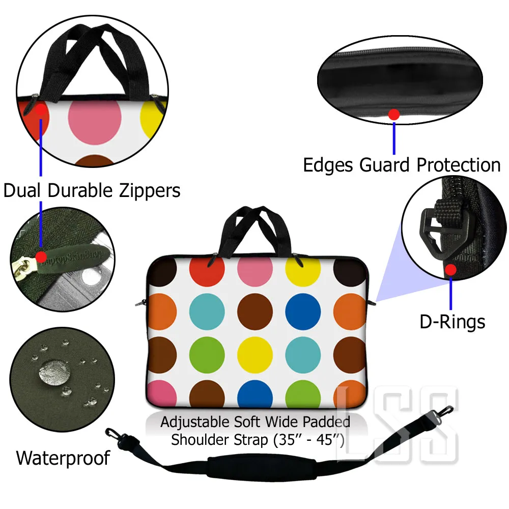 Laptop Notebook Sleeve Carrying Case with Carry Handle and Shoulder Strap - Polka Dots