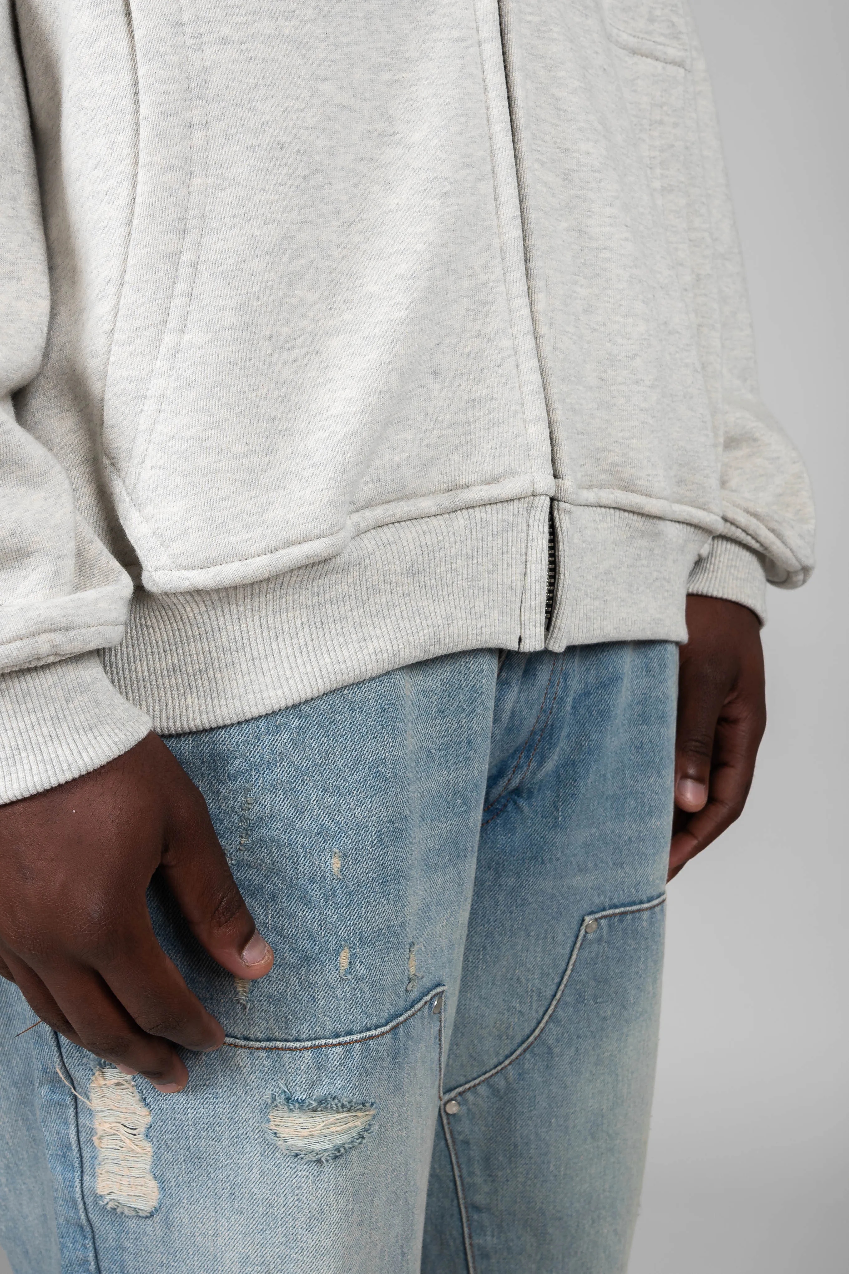 LIGHT GREY MELANGE FRONTZIP