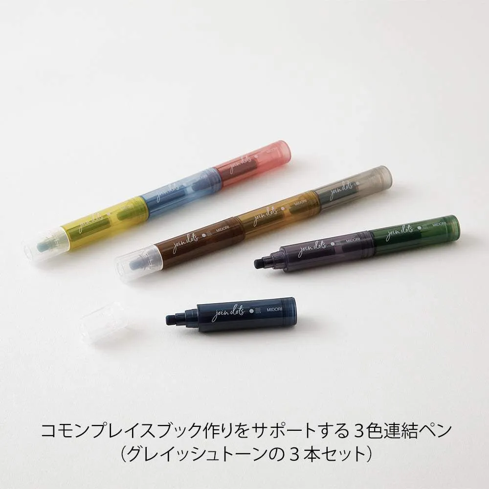 Midori Join Dots Connecting Pen - 3-Pack Grayish Tone