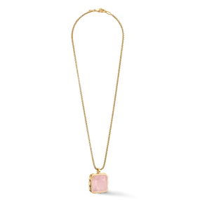 Necklace Amulet Spikes Square Rose Quartz gold-pink