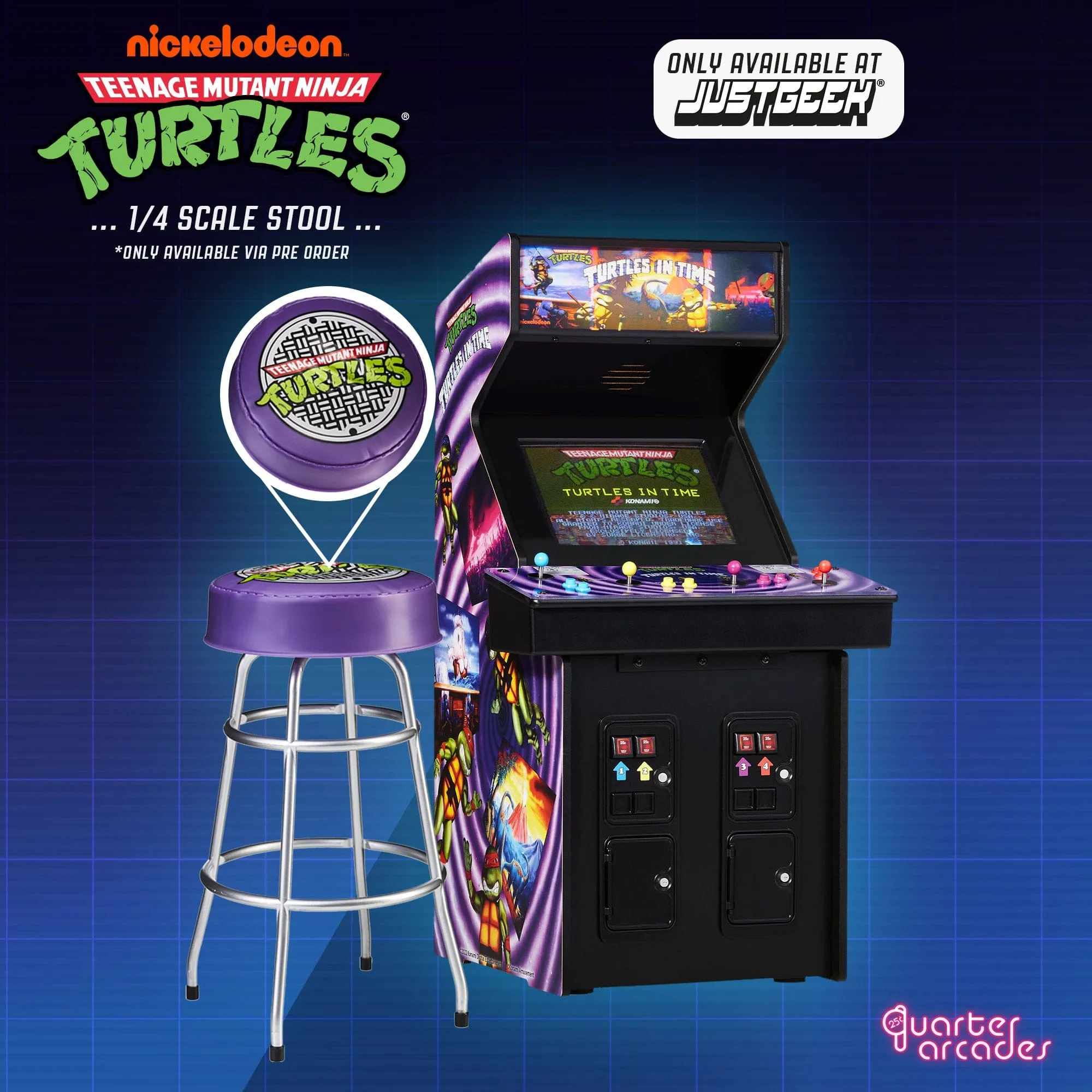 Official TMNT – Turtles in Time Quarter Arcade Cabinet   Free Stool
