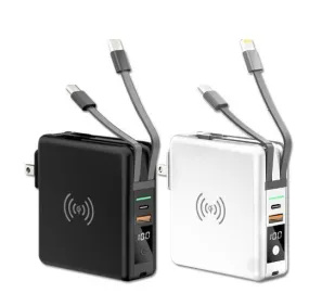 Portable 10000mAH 5 in 1 Power Bank Charger Wall Plug with Built-in Cables