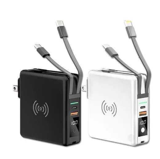 Portable 10000mAH 5 in 1 Power Bank Charger Wall Plug with Built-in Cables
