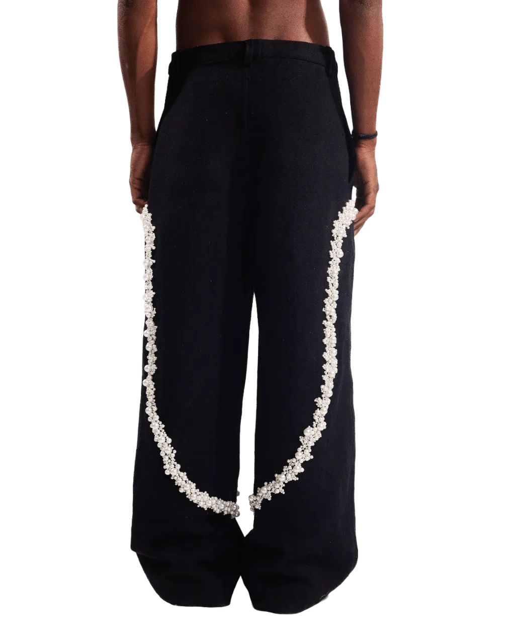 "PEARLS OF SUMMER" EMBROIDERED DENIM TROUSERS