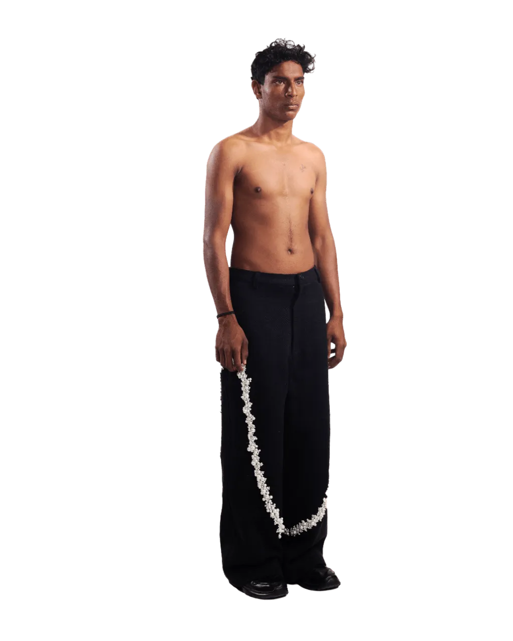 "PEARLS OF SUMMER" EMBROIDERED DENIM TROUSERS