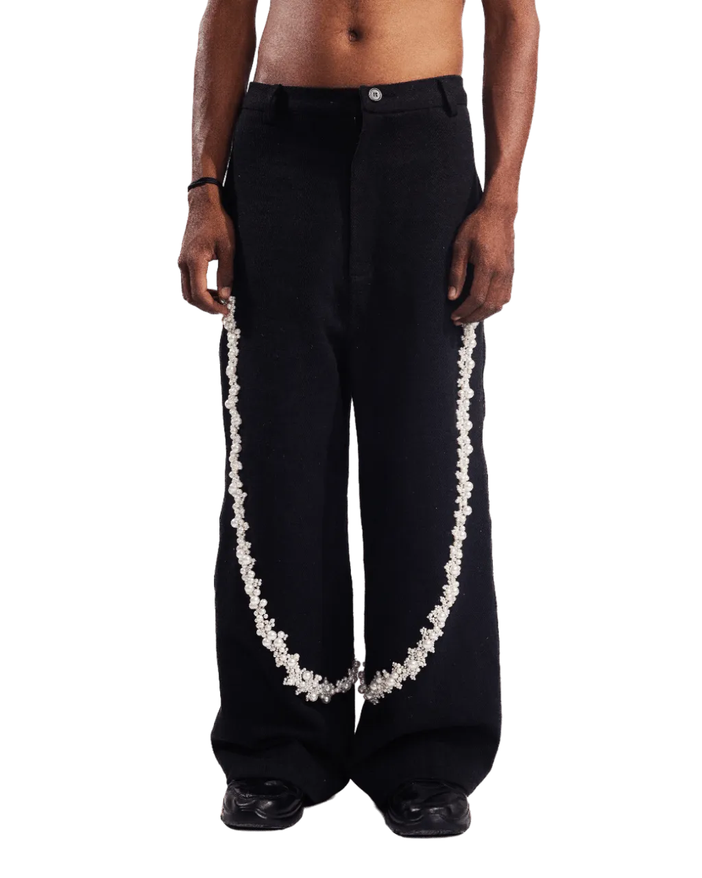 "PEARLS OF SUMMER" EMBROIDERED DENIM TROUSERS