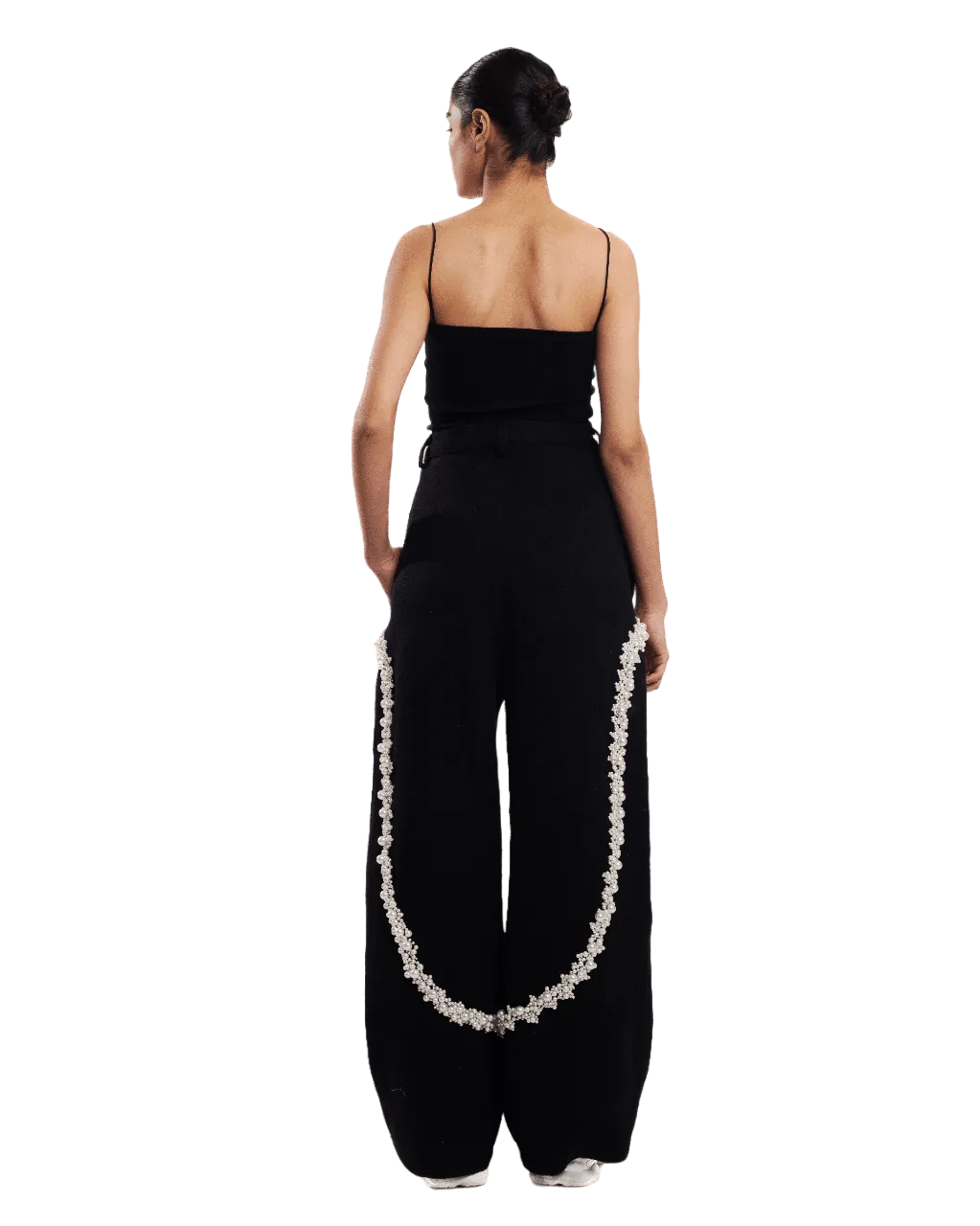 "PEARLS OF SUMMER" EMBROIDERED DENIM TROUSERS