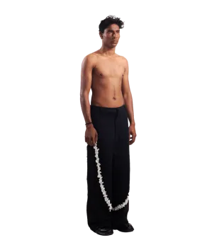 "PEARLS OF SUMMER" EMBROIDERED DENIM TROUSERS