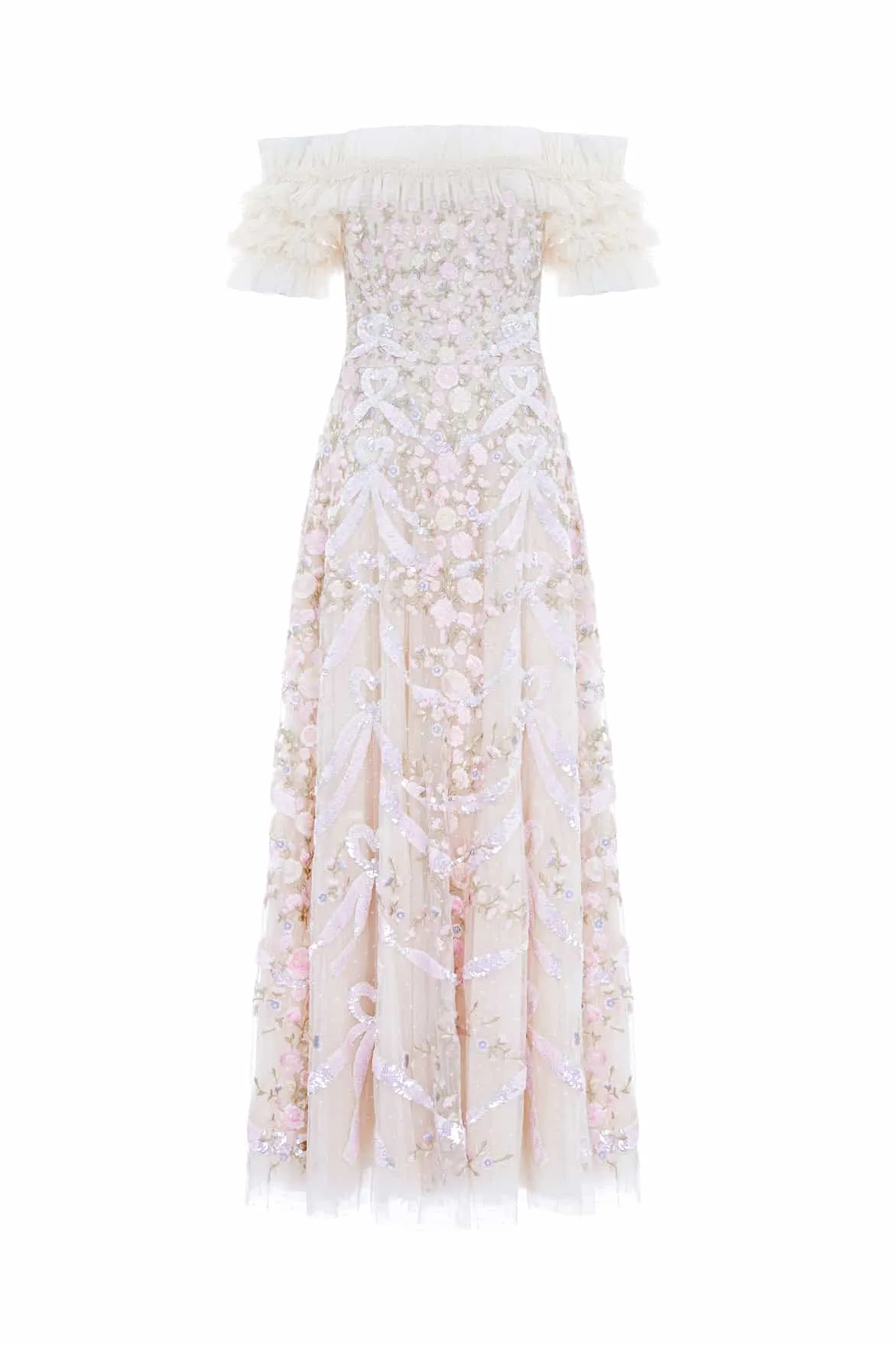 Ribbon Heart Off-Shoulder Ankle Gown