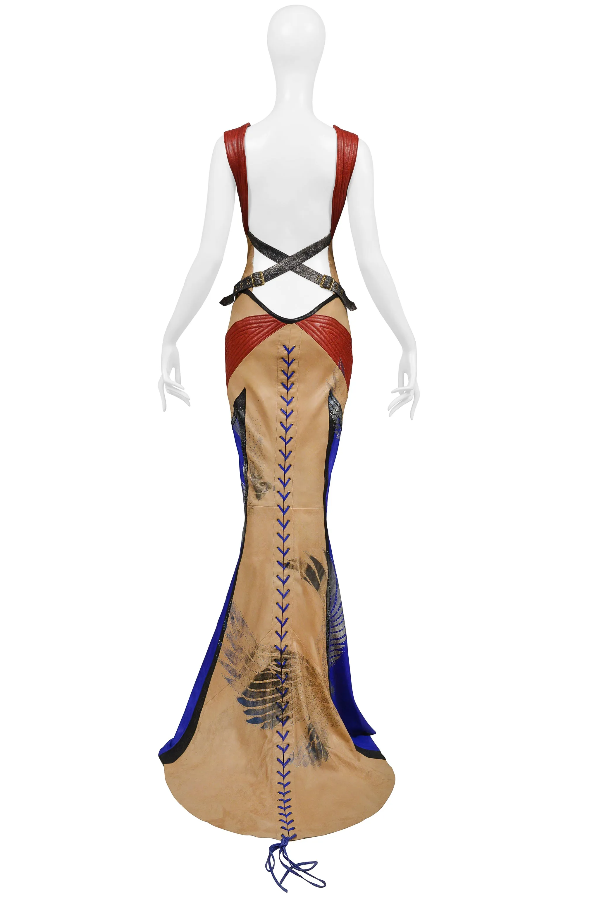 ROBERTO CAVALLI  LEATHER MOTORCYCLE EVENING GOWN 2003