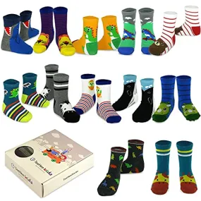 TeeHee Little Boys and Toddler Cotton Crew Socks 12 Pair Pack Gift Box (K203537C)