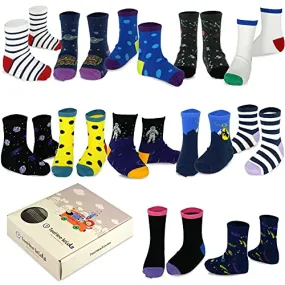 TeeHee Little Boys and Toddler Cotton Crew Socks 12 Pair Pack Gift Box (K203639C)
