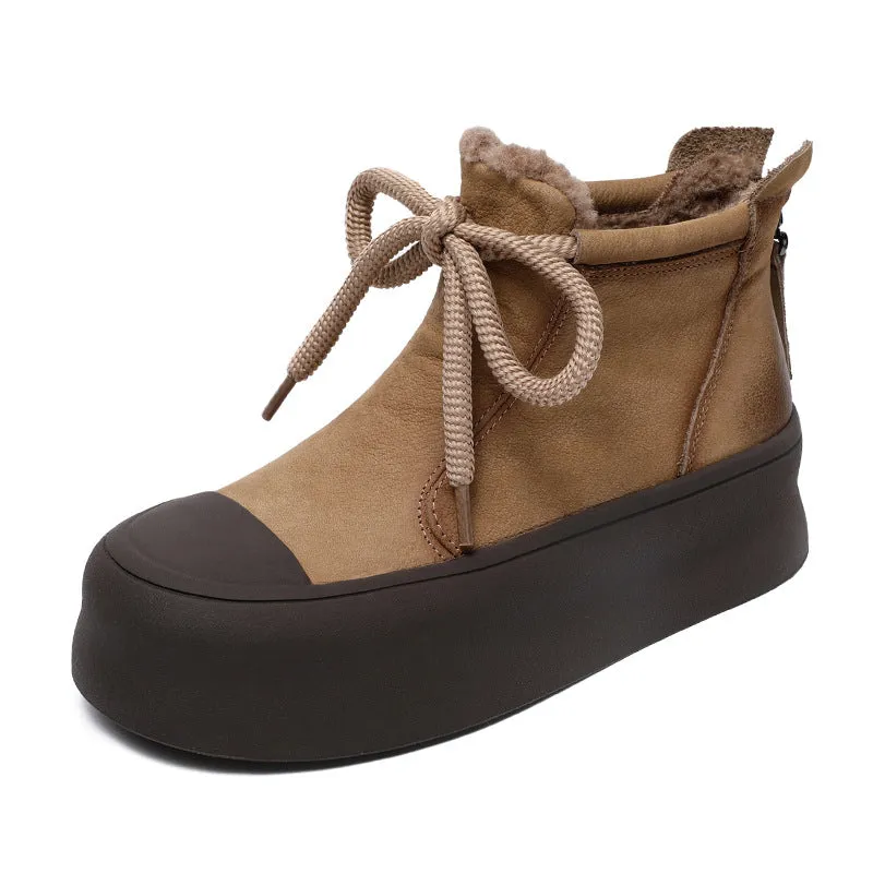 Women Retro Leather Winter Furred Ankle Boots