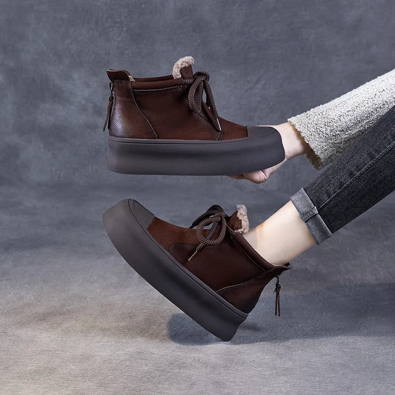 Women Retro Leather Winter Furred Ankle Boots