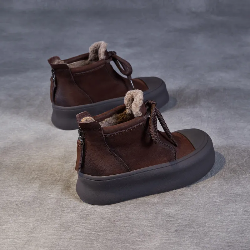 Women Retro Leather Winter Furred Ankle Boots