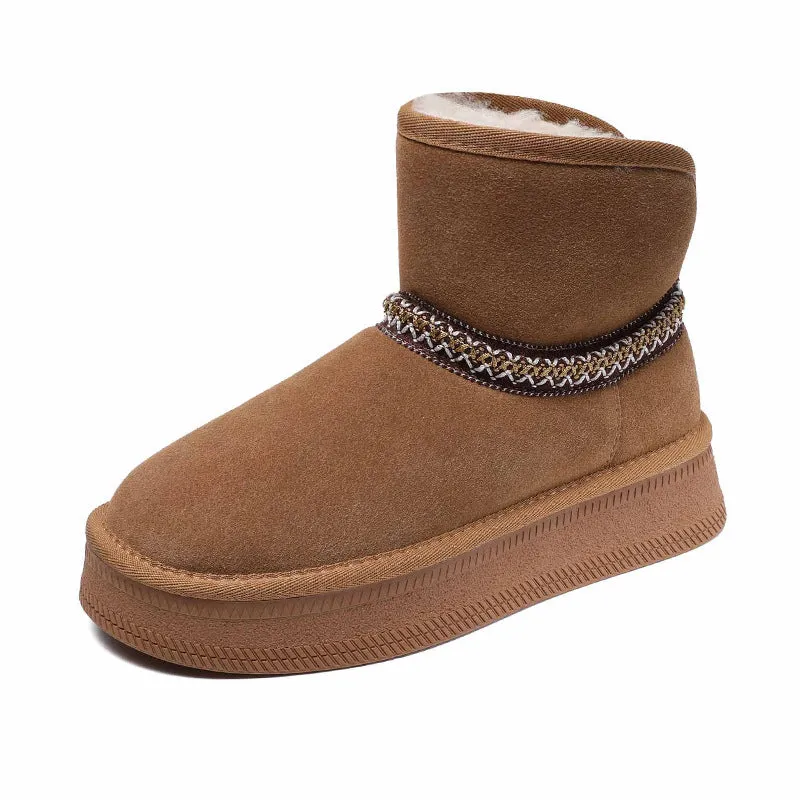 Women Retro Minimalism Suede Ankle Snow Boots