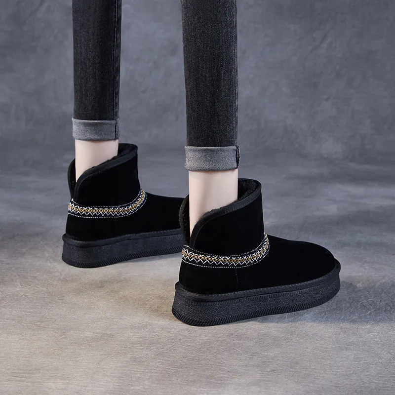 Women Retro Minimalism Suede Ankle Snow Boots