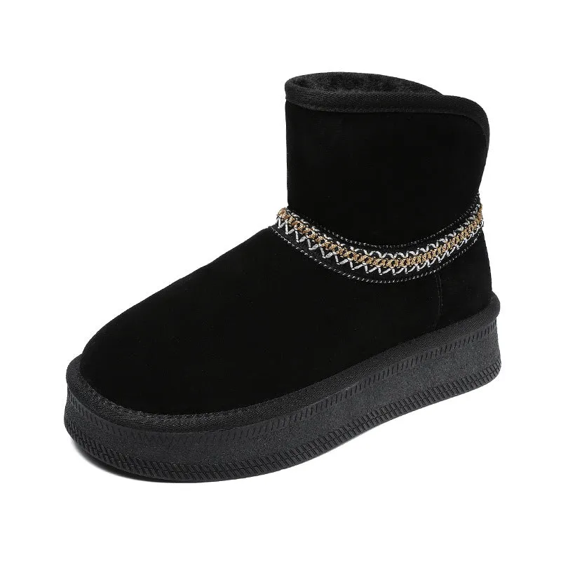 Women Retro Minimalism Suede Ankle Snow Boots