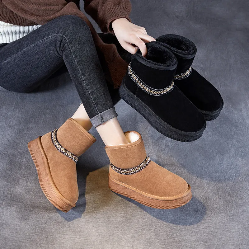 Women Retro Minimalism Suede Ankle Snow Boots