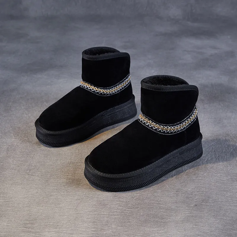 Women Retro Minimalism Suede Ankle Snow Boots